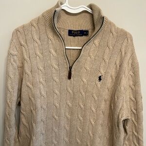 Polo Ralph Lauren Men's Grey Chunky Cable Knit Cotton 1/4 Zip Pullover Gray NWT